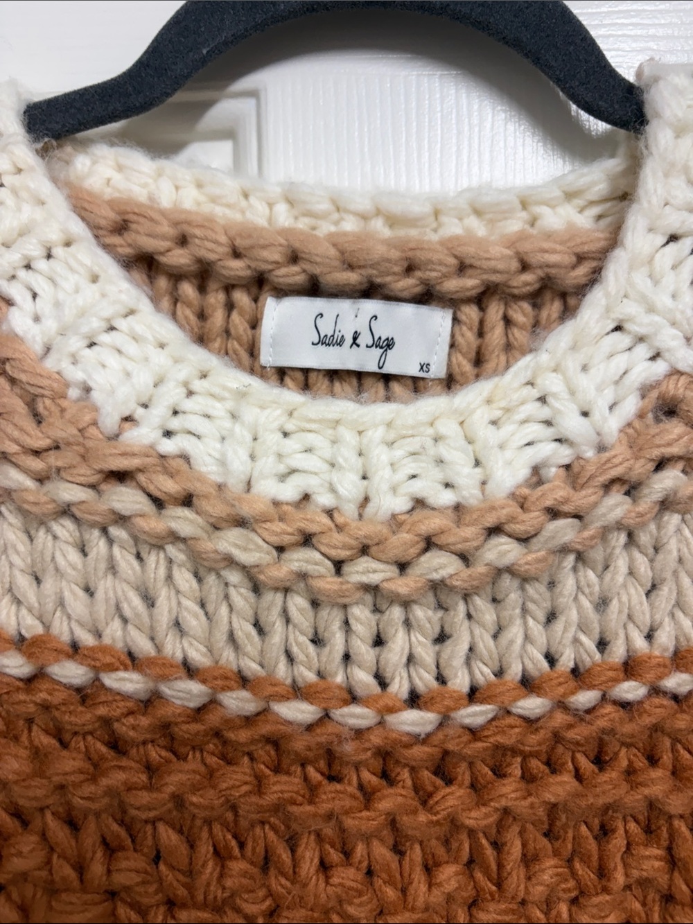 Sadie & Sage Striped Chunky Knit Sweater - Neutral Rust and Cream - Picture 2 of 4